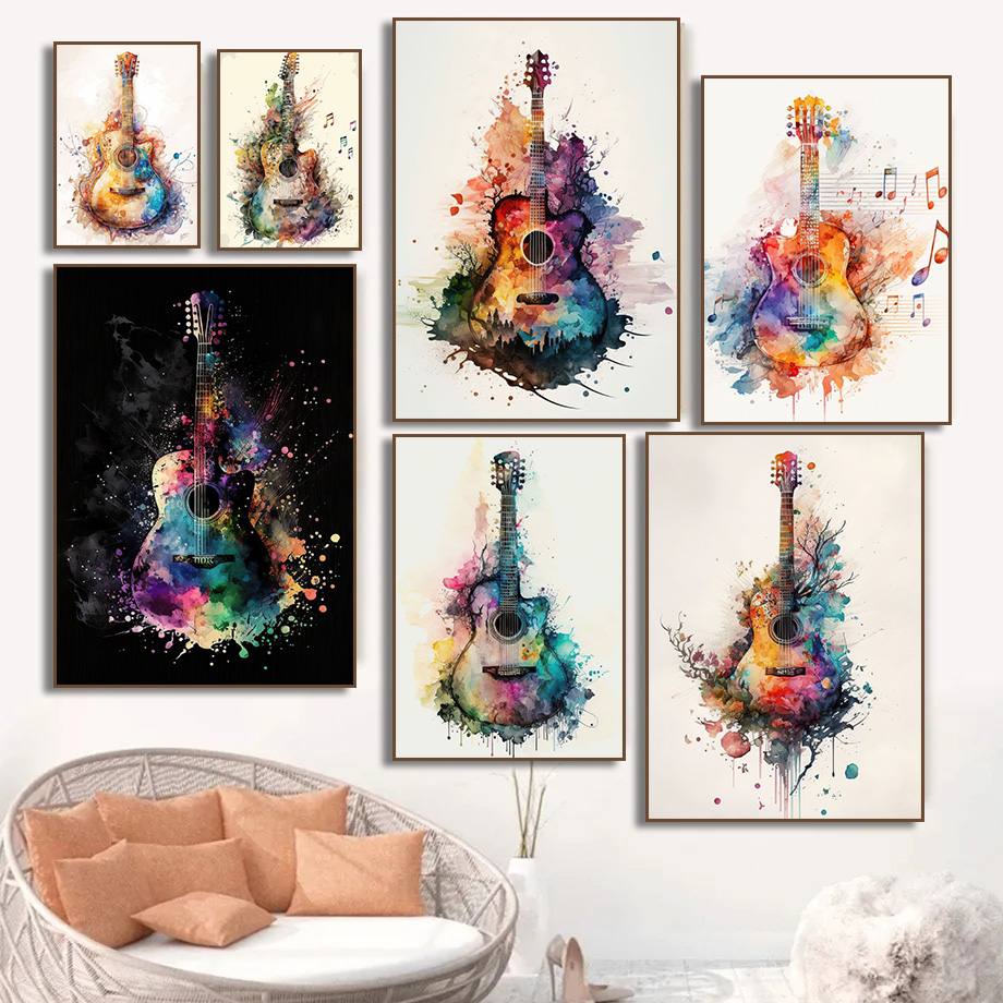 Picture Of Musical Instrument - Instrumento musical, guitarra, acuarela, póster artístico,
